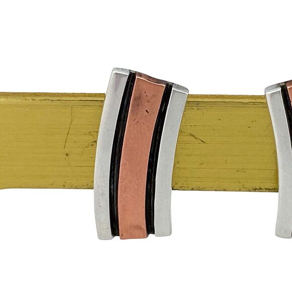 Copper Tri Panel Screw Back Earrings | Vintage Estate Sterling Silver 925 - Picture 6 of 11